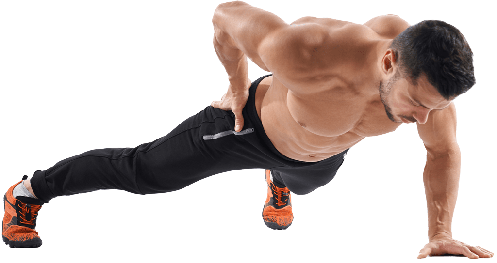 man doing plank exercise one hand picture